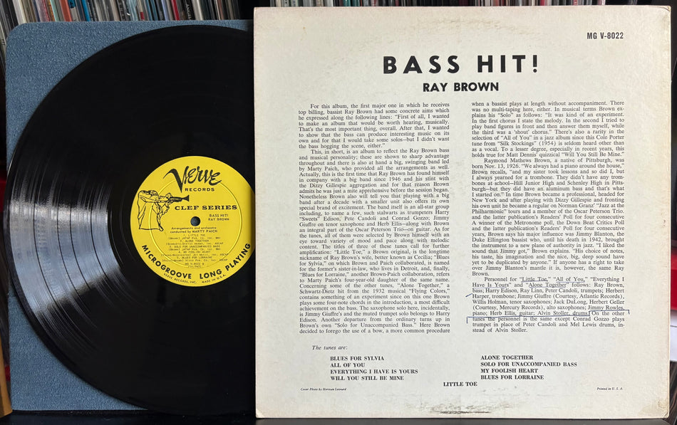 RAY BROWN BASS HIT!-ORIG 1957 VERVE CLEF SERIES 1st PRESS LP-YELLOW TRUMPETER LABEL-MICROGROOVE-JAZZ