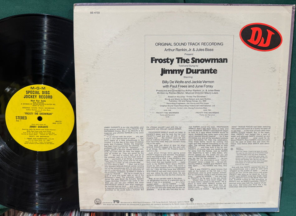 FROSTY THE SNOWMAN TOLD AND SUNG BY JIMMY DURANTE~YELLOW LBL PROMO LP