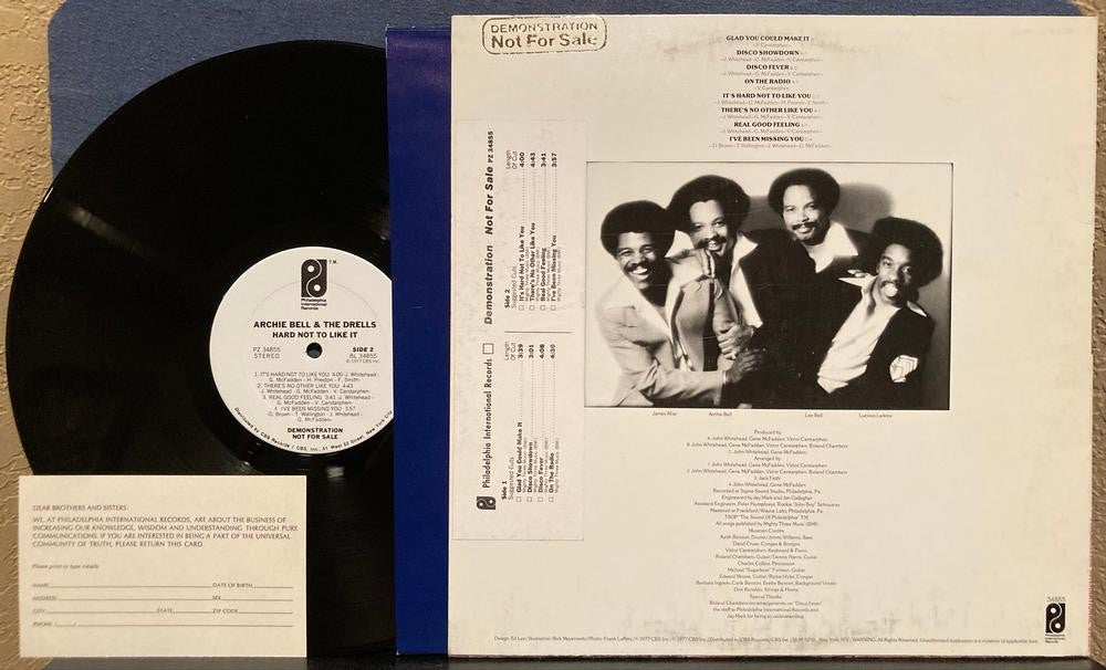 ARCHIE BELL &THE DRELLS~HARD NOT TO LIKE IT~1977 WHITE LBL PROMO LP~TIMING STRIP