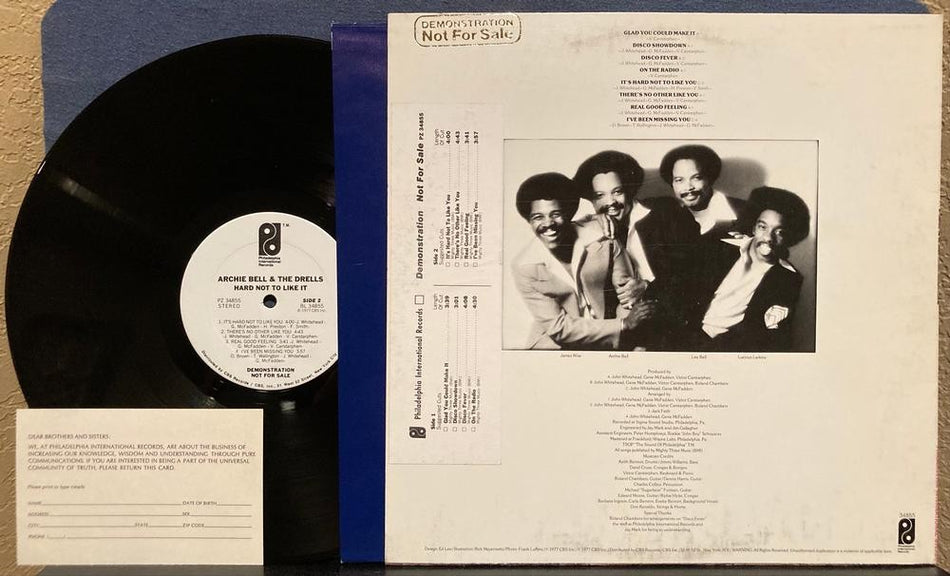 ARCHIE BELL &THE DRELLS~HARD NOT TO LIKE IT~1977 WHITE LBL PROMO LP~TIMING STRIP