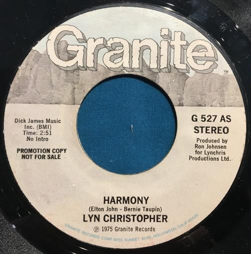 LYN CHRISTOPHER HARMONY~RARE MONO/ STEREO PROMO ONLY 45 7"~GRANITE~FUNK~KISS