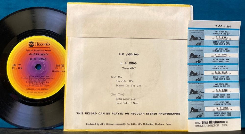 B.B. KING GUESS WHO~NM- RARE 7" PROMO EP PIC SLEEVE QUAD w/JUKEBOX CARDS~SUMMER