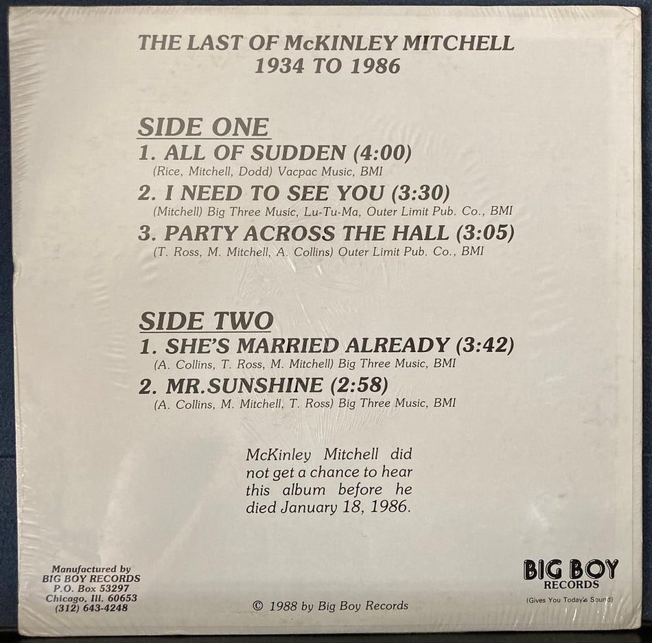 THE LAST OF McKINLEY MITCHELL 1934-86~SEALED 1988 BIG BOY RECORDS PRIVATE LBL LP