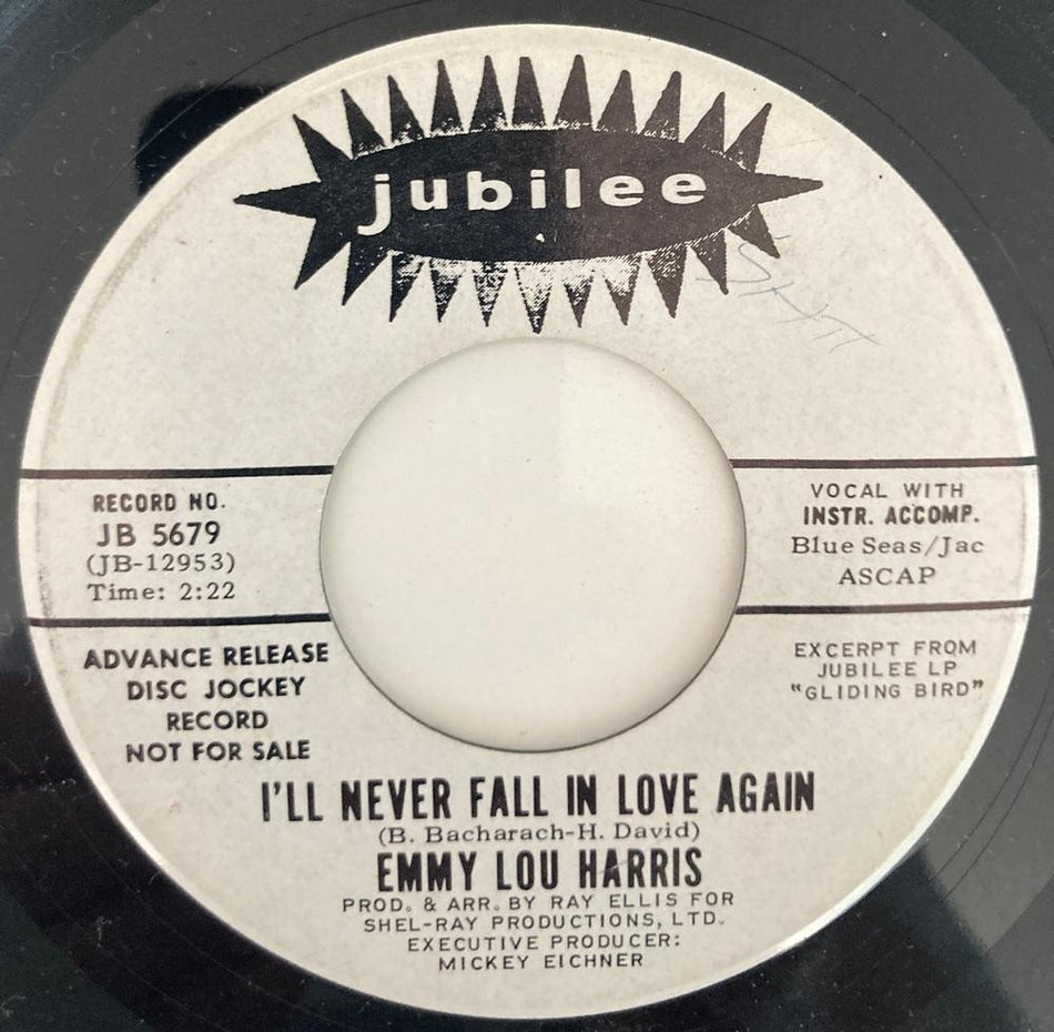 EMMY LOU HARRIS I'LL BE YOUR BABY TONIGHT~NM ORIG 1969 WL PROMO 45~1st SINGLE!