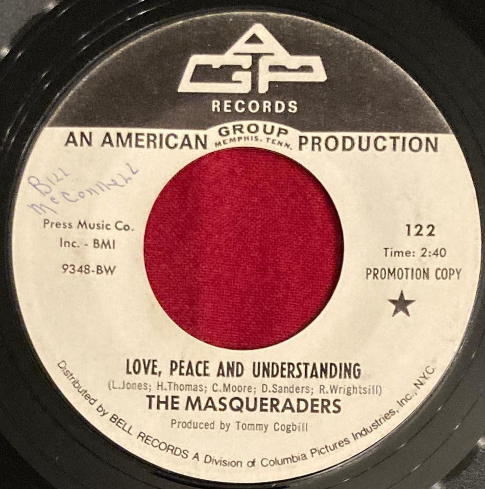 MASQUERADERS~LOVE PEACE AND UNDERSTANDING NM 1969 AGP WL PROMO 7"~SOUL~FUNK