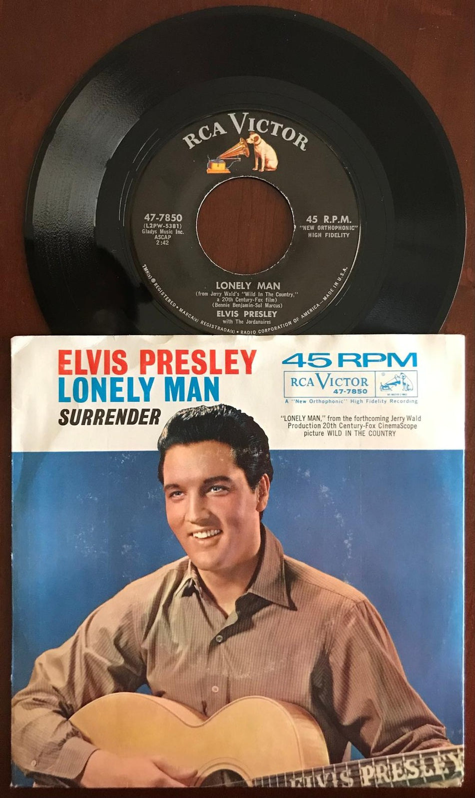 ELVIS PRESLEY~SURRENDER / LONELY MAN~VG++ 1961 RCA 7' 45 RPM PIC SLV~JORDANAIRES