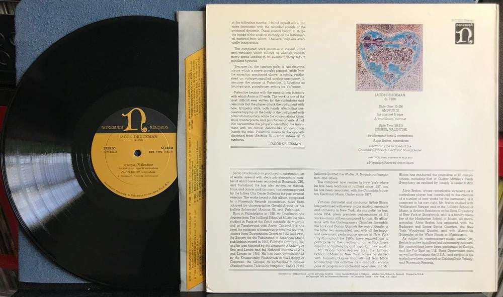 JACOB DRUCKMAN~ANIMUS III~SYNAPSE/VALENTINE~VG++ ORIG 1971 NONESUCH LP~CLASSICAL