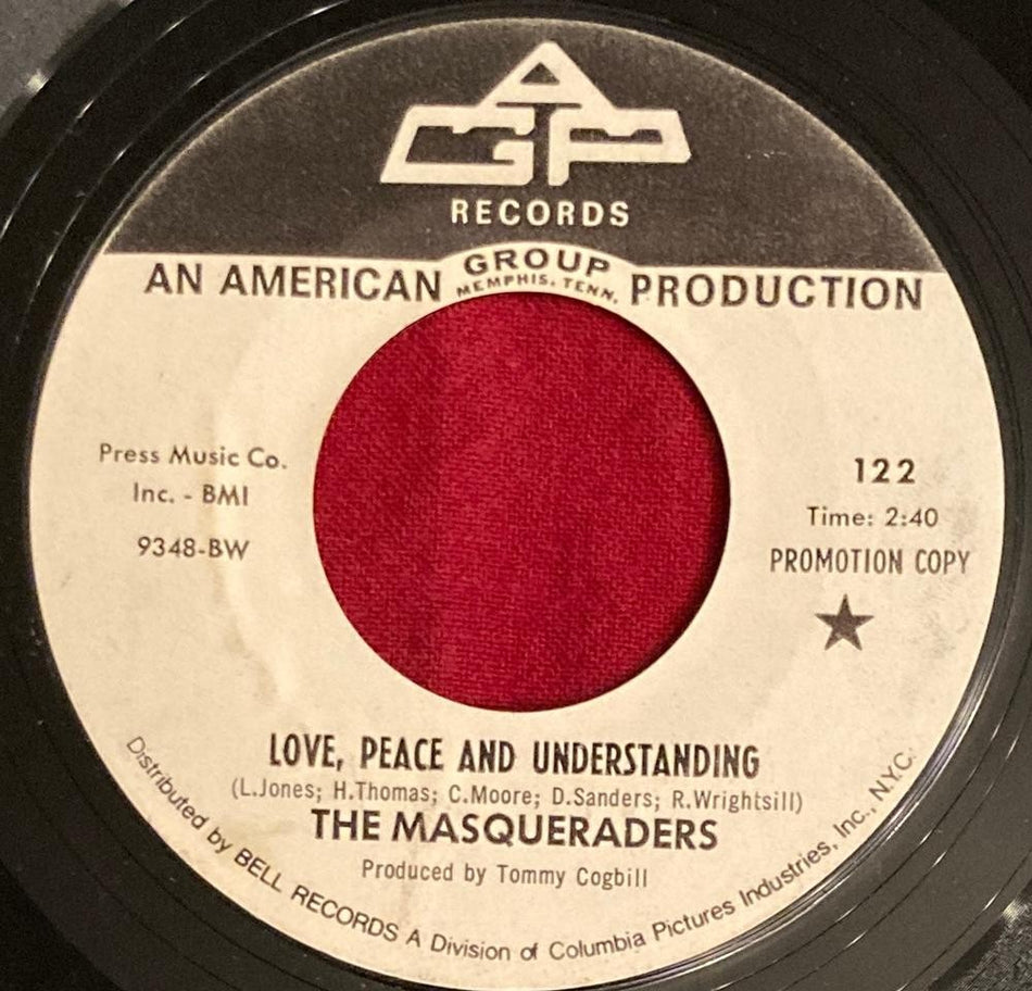 MASQUERADERS~LOVE PEACE AND UNDERSTANDING NM 1969 AGP WL PROMO 7"~SOUL~FUNK