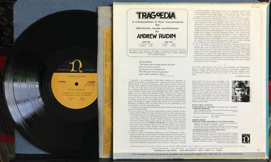 ANDREW RUDIN TRAGOEDIA~NM- 1968 NONESUCH FIRST PRESS LP~MODERN CLASSICAL~SYNTH