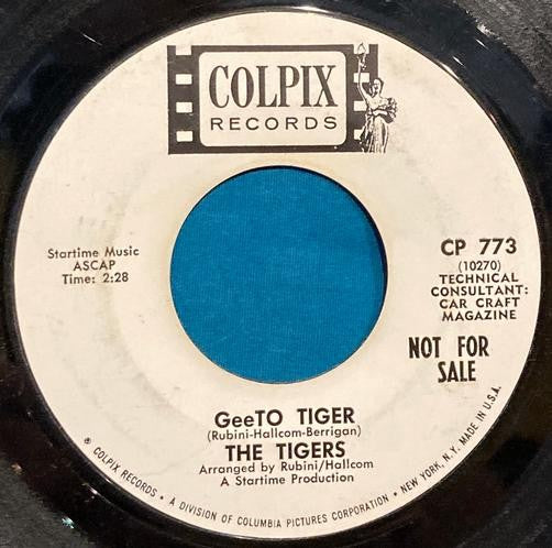 TIGERS GeeTO TIGER/ GeeTO PROWL~RARE 1965 WHITE LABEL PROMO 45~SURF~PONTIAC AD