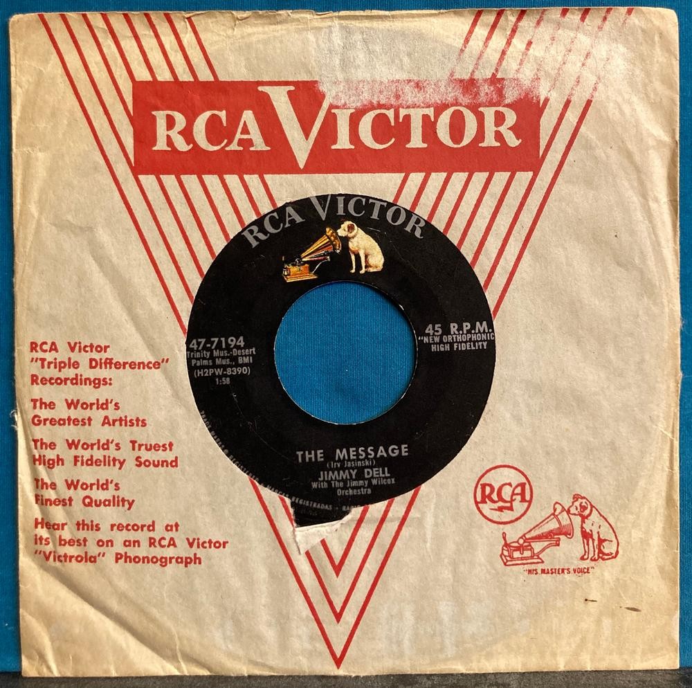 JIMMY DELL COOL IT BABY/ THE MESSAGE~ORIG 1958 PHX ROCKABILLY 45~SIGNED SLEEVE