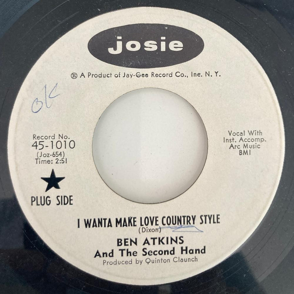 BEN ATKINS & SECOND HAND I WANTA MAKE LOVE COUNTRY STYLE VG++ 1969 PROMO 45~SOUL
