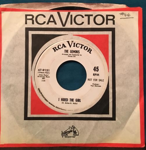 THE GEMINIS Can't Let You Go / I Hired the Girl~1967 NO. SOUL WHITE LABEL PROMO