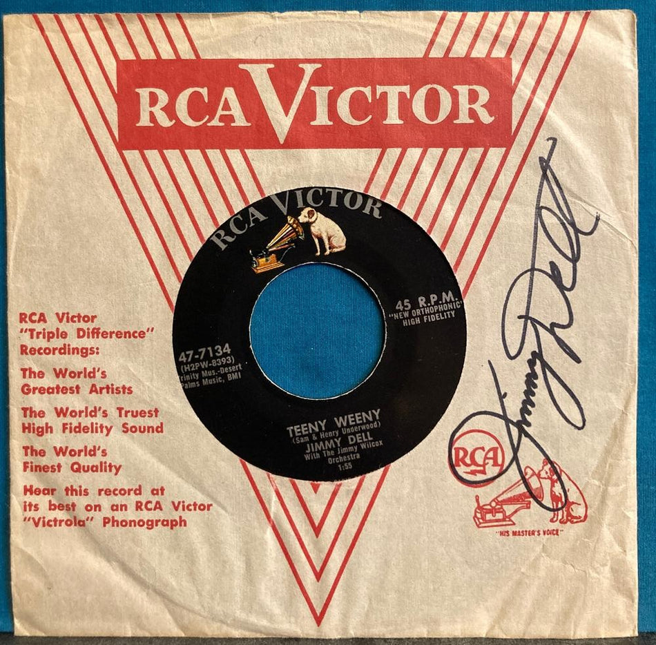 JIMMY DELL TEENY WEENY /SHE WON'T PET~ORIG 1958 PHX ROCKABILLY 45~SIGNED SLEEVE