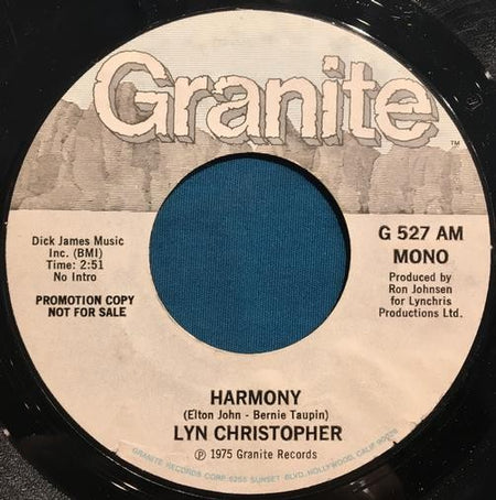LYN CHRISTOPHER HARMONY~RARE MONO/ STEREO PROMO ONLY 45 7"~GRANITE~FUNK~KISS