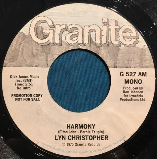 LYN CHRISTOPHER HARMONY~RARE MONO/ STEREO PROMO ONLY 45 7"~GRANITE~FUNK~KISS