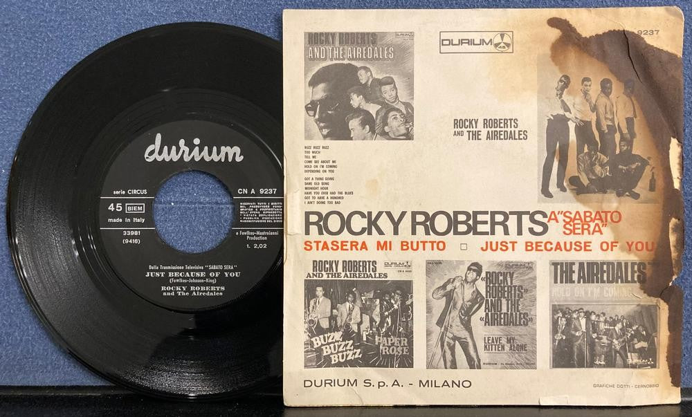 ROCKY ROBERTS STASERA MI BUTTO~NM 1967 DURIUM ITALY PIC SLV 7-INCH SNGL~NO. SOUL