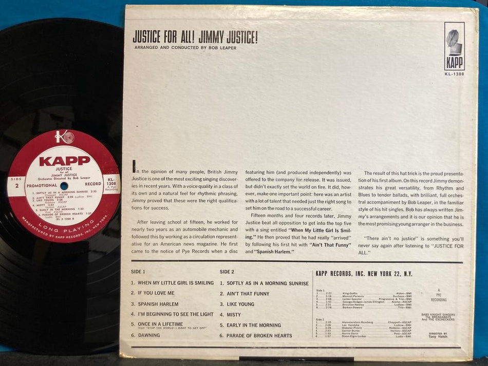 JIMMY JUSTICE~JUSTICE FOR ALL~RARE 1963 PROMO~MONO~ROCKABILLY~EARLY ROCK