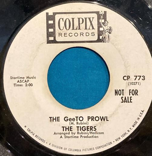 TIGERS GeeTO TIGER/ GeeTO PROWL~RARE 1965 WHITE LABEL PROMO 45~SURF~PONTIAC AD