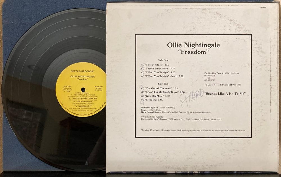 OLLIE NIGHTINGALE FREEDOM~NM- ORIG 1985 RETTAS RECORDS PROMO LP~RET-0004~SOUL
