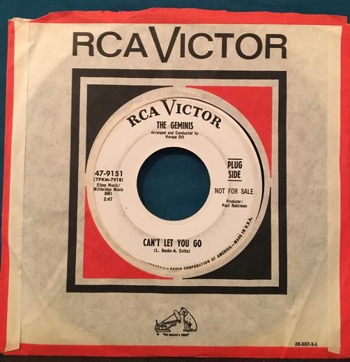 THE GEMINIS Can't Let You Go / I Hired the Girl~1967 NO. SOUL WHITE LABEL PROMO
