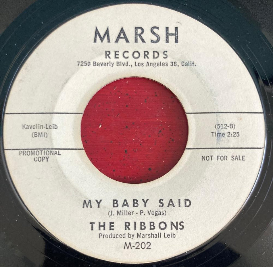RIBBONS~AINT GONNA KISS YA/ MY BABY SAID~1962 WLP PROMO R+B SOUL 7' on MARSH~SVG