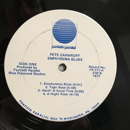 PETE ZAHAROFF EMPHYSEMA BLUES~RARE 1977 PVT LBL PA. BLUES FOLK LP~FORTIETH PARAL