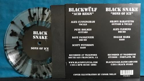 BLACKWÜLF /BLACK SNAKE ALLIANCE 7" SPLIT 45~LMTD ED CLEAR/BLACK SPLATTER EP~DOOM
