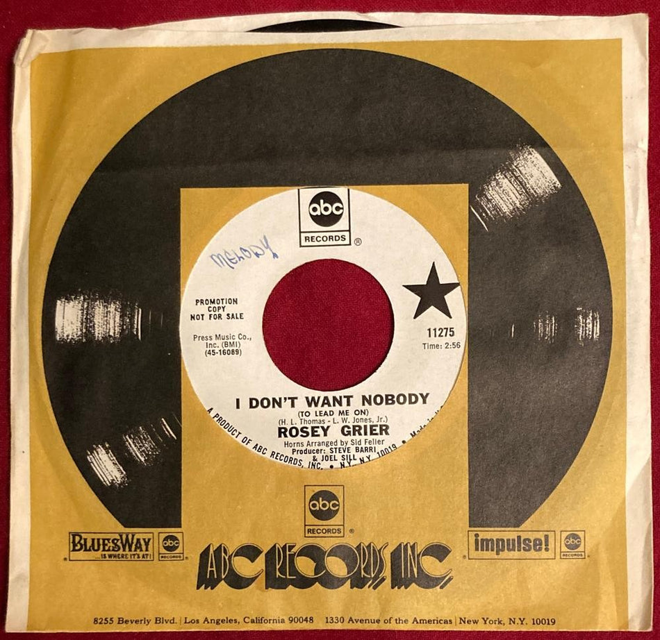 ROSEY GRIER I DON'T WANT NOBODY / RAT RACE~1970 ABC WL PROMO 7"~SLV~SOUL~FUNK